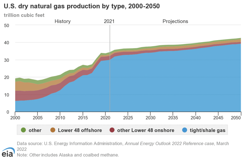 EIA chart - Natural gas Projection by Type