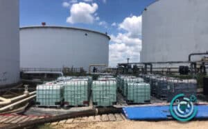 Totes of TALON® chemistry and oxidate on site at the refinery
